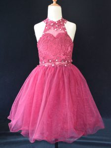  Sleeveless Beading and Lace Lace Up Child Pageant Dress