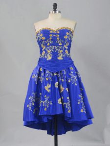  Royal Blue Sweetheart Lace Up Embroidery Homecoming Dress Sleeveless