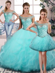 Deluxe Sleeveless Beading and Ruffles Lace Up 15th Birthday Dress