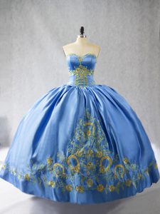  Blue Sweetheart Side Zipper Embroidery Ball Gown Prom Dress Sleeveless