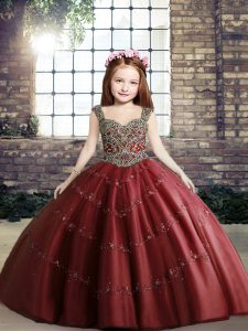  Red Sleeveless Tulle Lace Up Pageant Gowns For Girls for Party and Sweet 16 and Wedding Party