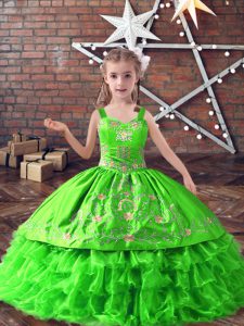  Straps Sleeveless Lace Up Child Pageant Dress Satin and Organza