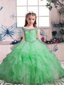  Sleeveless Lace Up Floor Length Beading and Ruffles Child Pageant Dress