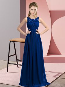 Pretty Chiffon Sleeveless Floor Length Court Dresses for Sweet 16 and Beading and Appliques