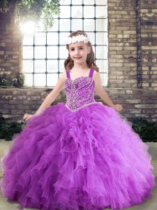  Straps Sleeveless Lace Up Child Pageant Dress Purple Tulle