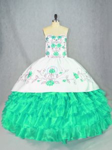 Top Selling Turquoise Lace Up Sweetheart Embroidery and Ruffled Layers Sweet 16 Dresses Organza Sleeveless