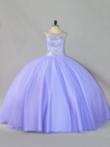 Fashionable Scoop Sleeveless Tulle 15th Birthday Dress Sequins Zipper