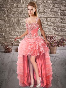 New Arrival Straps Sleeveless Organza Beading and Ruffled Layers Lace Up