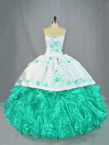  Floor Length Turquoise Quinceanera Gowns Sweetheart Sleeveless Lace Up