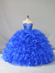 Deluxe Floor Length Ball Gowns Sleeveless Royal Blue Quinceanera Dresses Lace Up