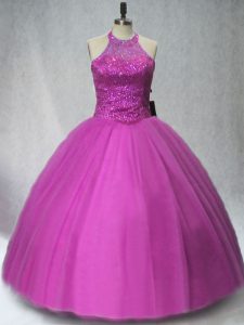 Glittering Lilac Lace Up Quince Ball Gowns Beading Sleeveless Floor Length