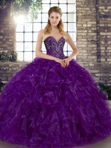  Beading and Ruffles Quinceanera Dress Purple Lace Up Sleeveless Floor Length