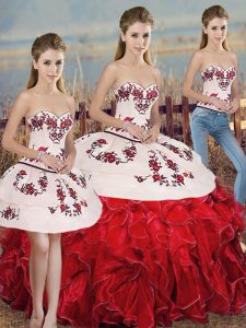  Sleeveless Lace Up Floor Length Embroidery and Ruffles and Bowknot Quinceanera Gown