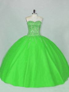 Inexpensive Green Tulle Lace Up Sweetheart Sleeveless Floor Length Quinceanera Dresses Beading