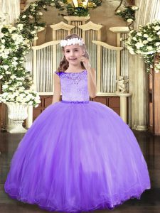  Lavender Sleeveless Floor Length Lace Zipper Little Girls Pageant Dress