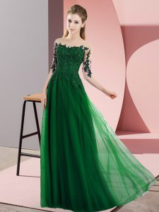 Dark Green Half Sleeves Chiffon Lace Up Vestidos de Damas for Wedding Party