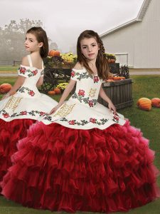  Red Sleeveless Organza Lace Up Little Girls Pageant Gowns for Party and Wedding Party