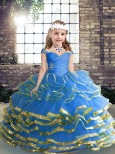 Admirable Sleeveless Beading and Ruffled Layers and Ruching Lace Up Little Girl Pageant Dress