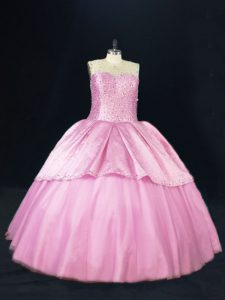 Lovely Tulle Sleeveless Floor Length Sweet 16 Dresses and Beading