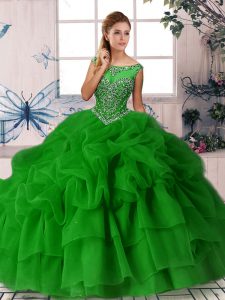 Ball Gowns Sleeveless Green Ball Gown Prom Dress Brush Train Zipper