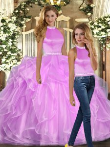 Perfect Sleeveless Backless Floor Length Beading and Ruffles Quinceanera Gown