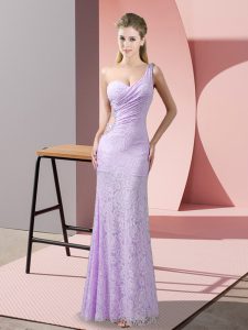 Colorful Lavender Sleeveless Beading and Lace Floor Length Prom Gown