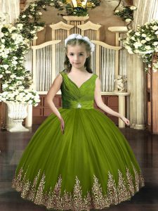 Trendy Sleeveless Backless Floor Length Embroidery Little Girls Pageant Gowns