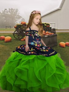 Most Popular Green Lace Up Kids Formal Wear Embroidery and Ruffles Sleeveless Floor Length