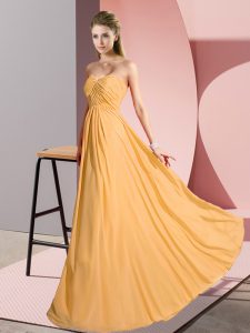  Gold Empire Sweetheart Sleeveless Chiffon Floor Length Lace Up Ruching Prom Gown