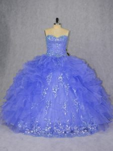 Pretty Sweetheart Sleeveless Organza Sweet 16 Quinceanera Dress Appliques and Ruffles Lace Up