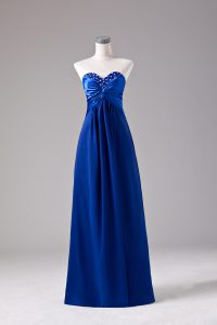Decent Empire Homecoming Dress Royal Blue Sweetheart Chiffon Sleeveless Floor Length Lace Up