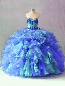 Top Selling Multi-color Ball Gowns Sweetheart Sleeveless Organza Floor Length Lace Up Beading and Appliques and Ruffles Sweet 16 Quinceanera Dress