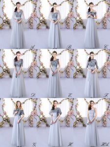 Lovely Grey V-neck Lace Up Appliques Court Dresses for Sweet 16 Sleeveless