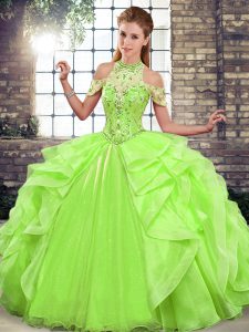  Halter Top Sleeveless Lace Up Sweet 16 Quinceanera Dress Organza
