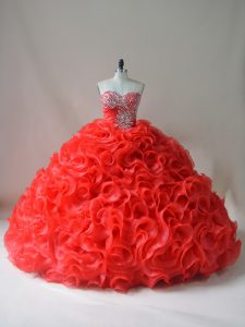  Red Sweetheart Neckline Beading and Ruffles Quinceanera Gown Sleeveless Lace Up