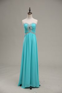 Modest Aqua Blue Sleeveless Chiffon Lace Up Prom Evening Gown for Prom and Military Ball