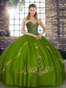 Great Floor Length Olive Green Ball Gown Prom Dress Sweetheart Sleeveless Lace Up