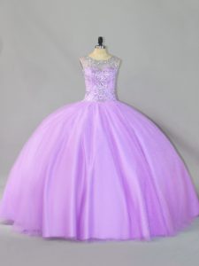  Lavender Ball Gowns Sequins Sweet 16 Dress Zipper Tulle Sleeveless Floor Length