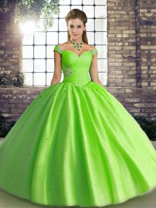 Cheap Ball Gowns Sweet 16 Quinceanera Dress Off The Shoulder Tulle Sleeveless Floor Length Lace Up