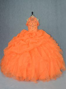  Floor Length Ball Gowns Sleeveless Orange Ball Gown Prom Dress Lace Up