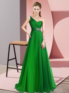  Beading Prom Evening Gown Green Criss Cross Sleeveless Brush Train
