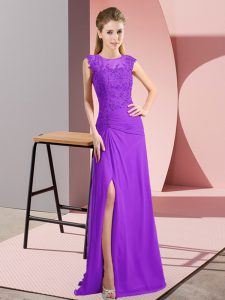 Sophisticated Scoop Sleeveless Zipper Evening Dress Purple Chiffon