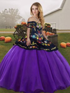 Super Purple Lace Up Quinceanera Dress Embroidery Sleeveless Floor Length