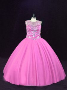 Pretty Pink Sleeveless Beading Floor Length Quinceanera Dresses