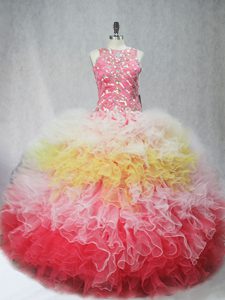  Multi-color Sleeveless Beading and Ruffles Floor Length 15th Birthday Dress