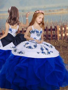 Elegant Sleeveless Lace Up Floor Length Embroidery and Ruffles Kids Formal Wear