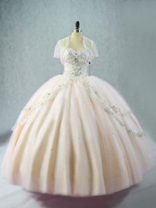  Tulle Sleeveless Floor Length Quince Ball Gowns and Beading