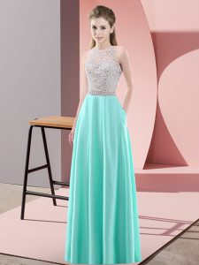  Sleeveless Floor Length Beading Backless Prom Gown with Apple Green
