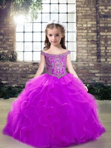 Customized Sleeveless Beading and Ruffles Lace Up Girls Pageant Dresses
