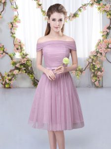Glamorous Off The Shoulder Short Sleeves Tulle Quinceanera Court Dresses Belt Lace Up